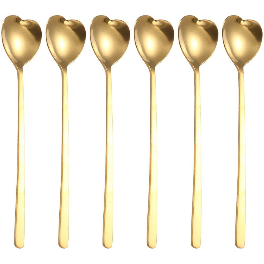 Fituenly 6pcs Stainless Steel Heart-shaped Spoons, Dessert Spoons Ice Cream Scoophome Tableware Teaspoon Coffee Honey Mixing Spoon Dinner Spoons for Home & Restaurant