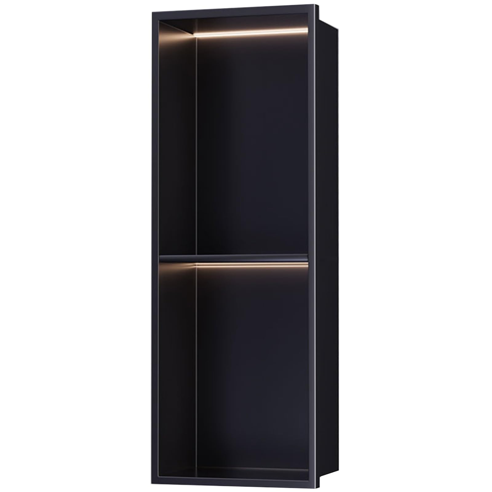QUSYZD Stainless Steel Bathroom Niche, Recessed Toilet Paper Toiletries Storage Rack with Lights, Wall-Inserted Shelf for Kitchen Living Room Bedroom Hotel,Black-28x70x12.5cm/11.02x27.55x4.92in
