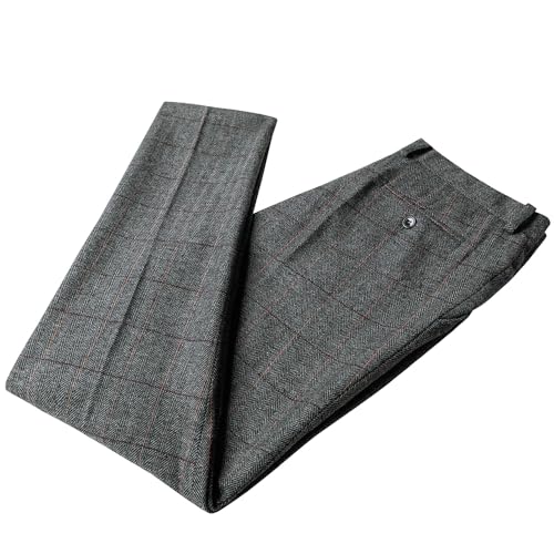 Men's Classic Fit Dress Pants Checked Tweed Herringbone Wool Suit Trousers4
