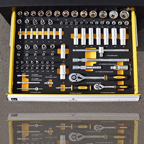 BAMATO Premium Werkstattwagen/WORK-550 * 348-teiliges Werkzeug aus CrV-Stahl*, 7 große und abschließbare Schubladen – Bild 4