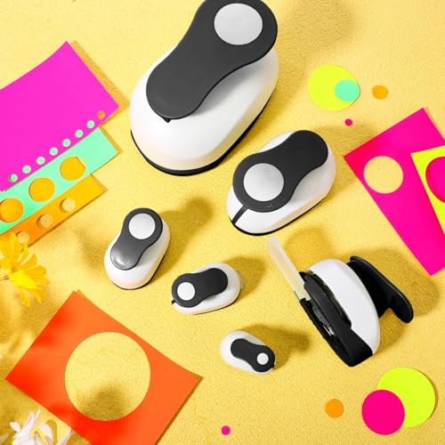 Image of CHENGU 6 Pcs Circle Punch Set 3in /2in /1.5in /1in /0.6in /0.3in Scrapbook Hole Punchers Crafting with 10 Sticker Paper Round Cutter Scrapbook for Office Supplies DIY Albums Photos(Black)