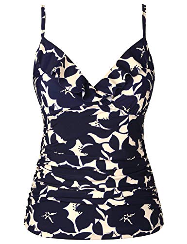 Image of Hilor Women's Tankini Tops Shirred Ruffled Swimsuits V Neck Swimwear Top