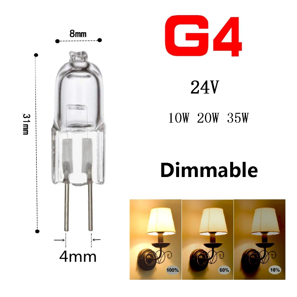 G4 Halogenlampen 20W 24V, dimmbarer JC T3 2-Pin-Sockel, 2700K Daylight White, für Akzentbeleuchtung für Wohnmobile im Garten (20 PC/24V-10W)