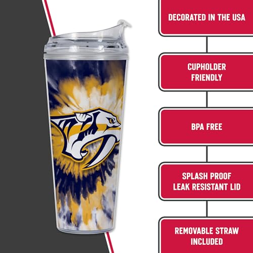 Image of Rico Industries NHL Hockey Team Color Tie Dye 24oz Metallic Acrylic Tumbler with Hinged Lid, Officially Licensed Double Wall Tumbler with Straw