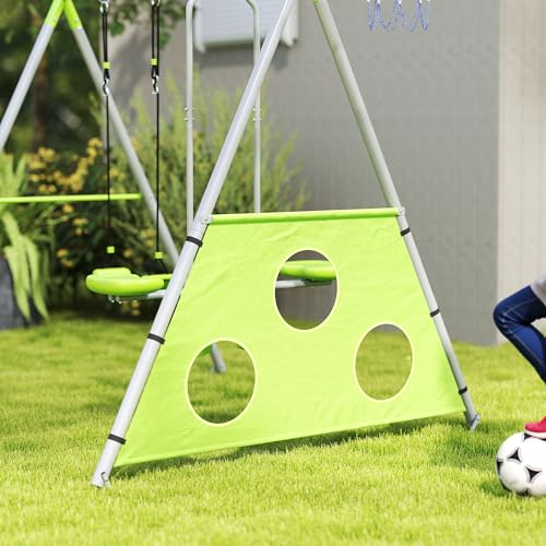 Aiyaplay Set Altalene Da Giardino 4 In 1 Per Bambini 3-8 Anni Con 2 Altalene, Canestro Da Basket E Porta Da Calcio, Altalena Doppia Per Bambini, Telaio Ad A In Metallo Per Uso Esterno, Carico 135Kg - 8