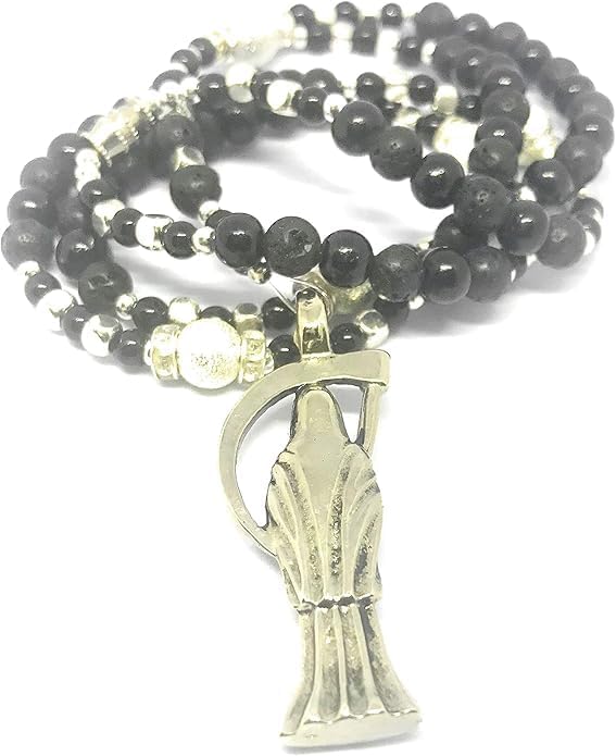 Holy Death’s lava stones rosary. Rosario de la Santa Muerte con piedras de lava.