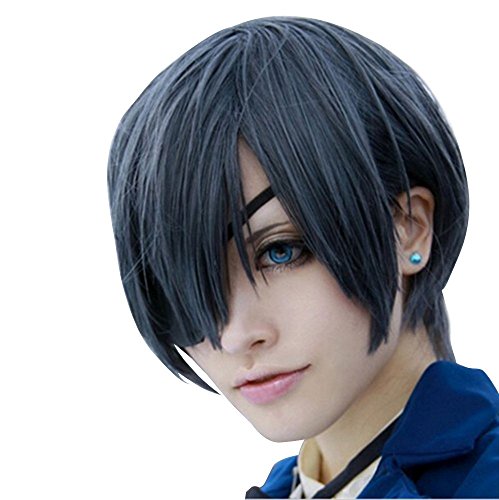 Cfalaicos Black Butler Kuroshitsuji Ciel Phantomhive Short Anime Cosplay Wig (Blue Grey)