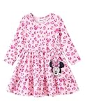 Disney Minnie Mouse Dress Toddler Girl Character Print A-Line Long Sleeve Winter Fall Clothes Kids Outfit Gift Party Costume Light Pink 3-4T