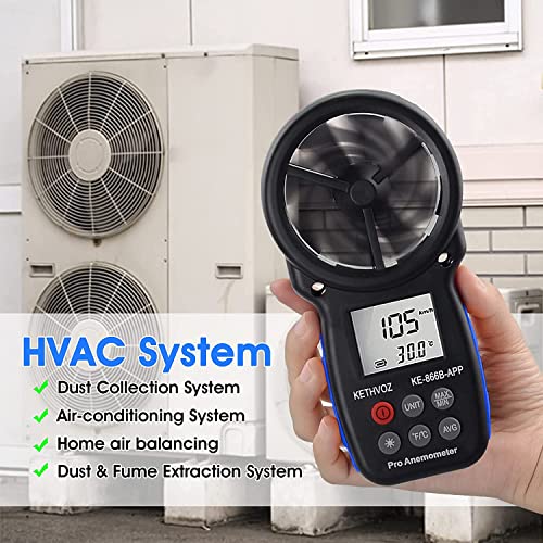 Image of Bluetooth Digital Anemometer, Kethvoz Handheld Wind Speed Meter with Data Logger Measure Air Flow Velocity 0.3~30m /s for Drone Hunting Shooting HVAC Dust Collector