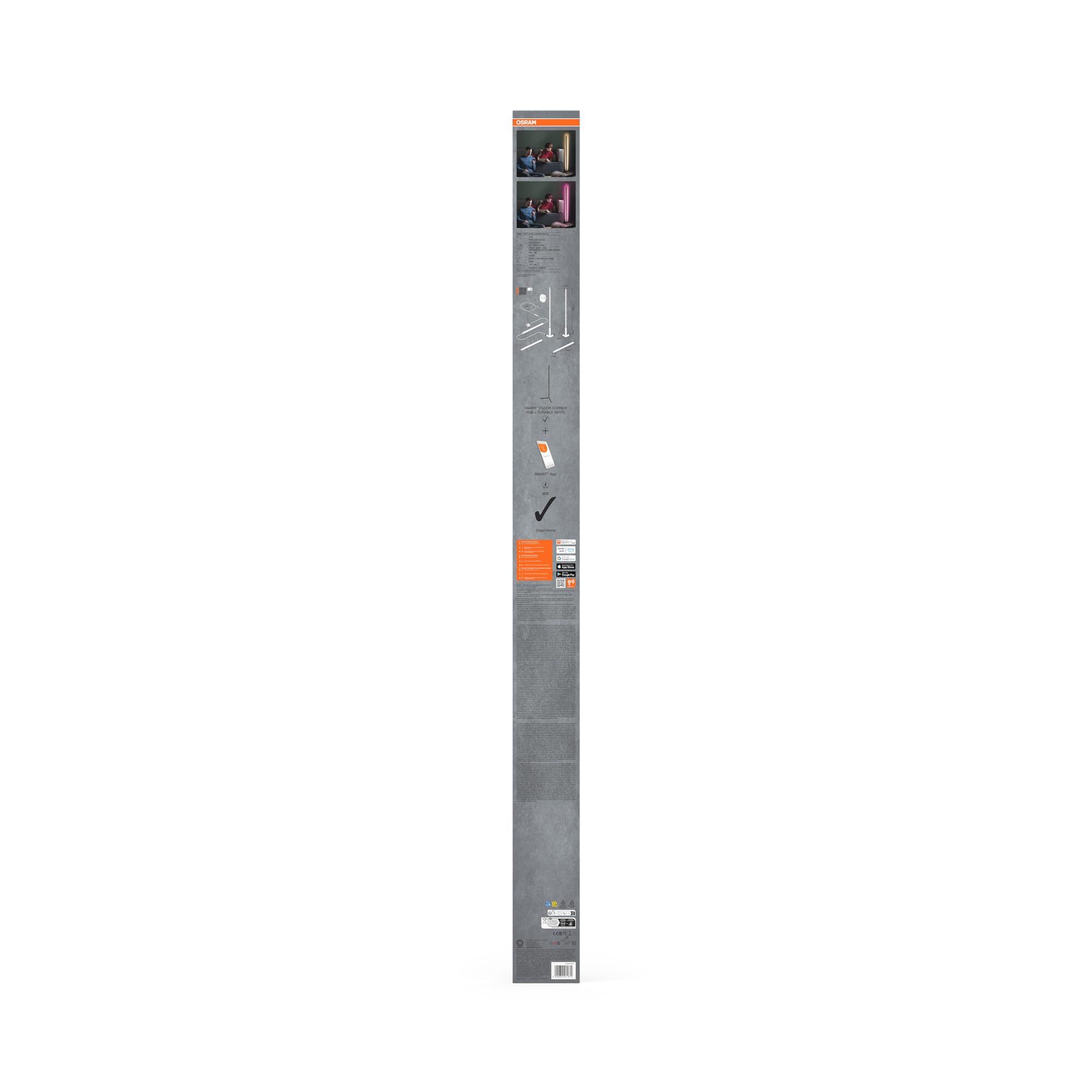 OSRAM Lampada da terra angolare LED SMART+ WiFi RGB+TW | SMART+ Wifi Floor Corner, Stand Luminaire and Ceiling Floodlight, Black, dia, 30000 h, confezione da 1