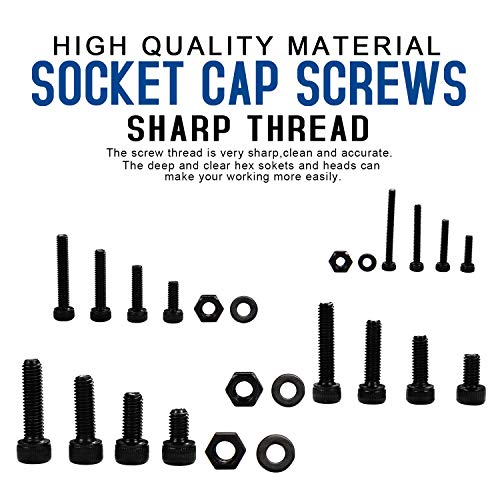 NINDEJIN M2 M3 M4 M5 Hex Socket Head Cap Screw Bolts Nuts and Washer Assortment Kit, 1060 PCS Black Machine Screws Set, 12.9 Carbon Steel Metric Small Parts with 4 Pieces Allen Wrenches - Image 4