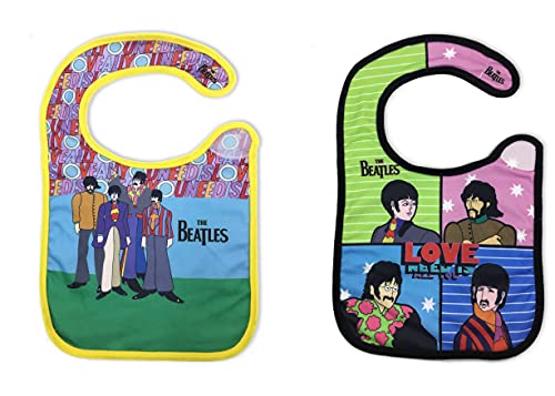 daphyls The Beatles All You Need Is Love Baby Bib 2-Pack Extra Soft, Officially Licensed, Easy Side Closure, Large Size Fits Infant Toddler and Baby
