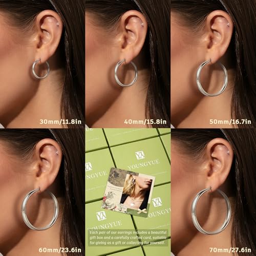 YOUNGYUE Hypoallergenic 5mm 925 Sterling Silver Hoop Earrings – Lightweight Large Hoops for Women in Multiple Sizes (30/40/50/60/70mm) - Image 5