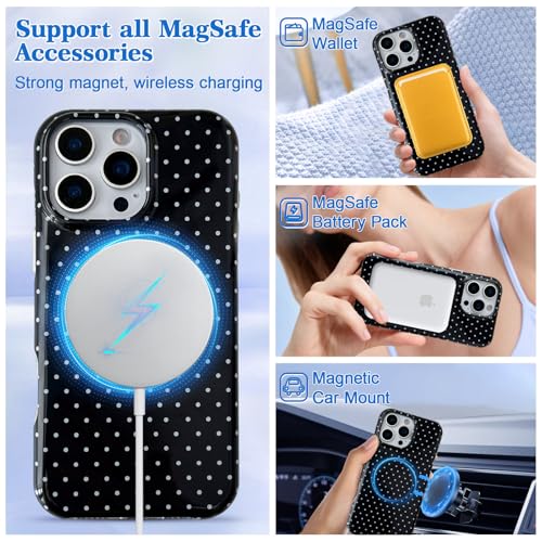 Etui iPhone 15 Pro MagSafe coque motif pois noir TPU mince pour femme