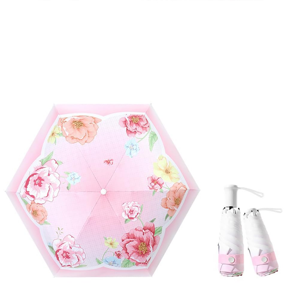 Maibar Mini Umbrella Flower SPF 50 Compact Portable 3D Pattern Umbrella Small Folding Sun UV UPF 50 Umbrellas for Women (Pink)