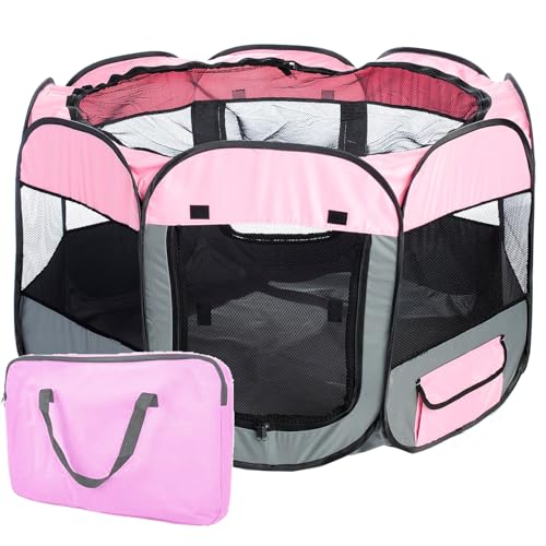 Pet Life All-Terrain Lightweight Wire-Framed Folding Collapsible Pet Playpen, Travel Cat and Dog Playpen, Features Breathable Mesh and Zippered Entrances with Carrying case