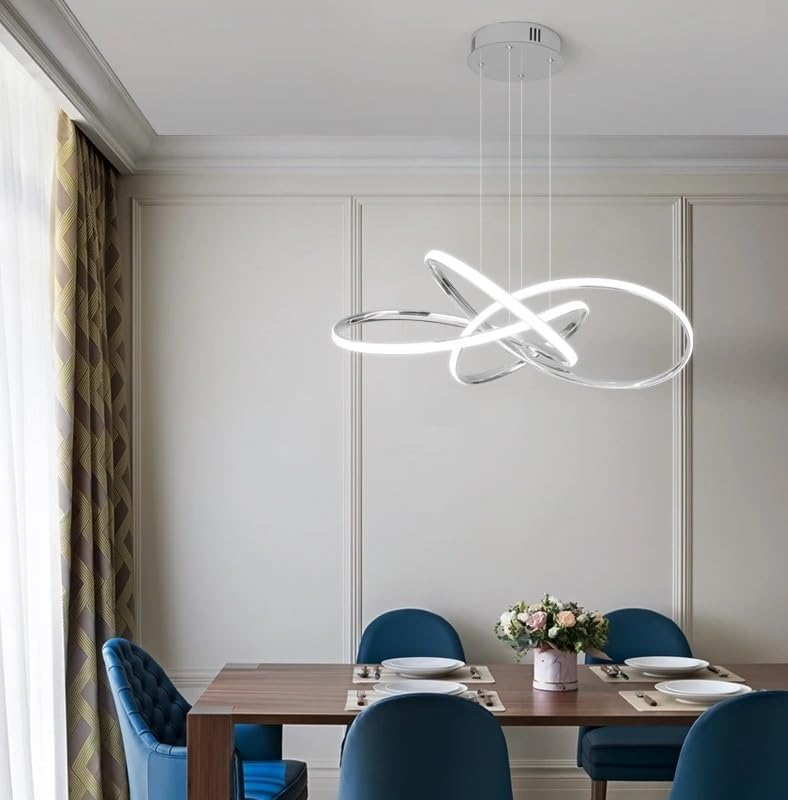 Lustre salle à manger moderne argenté : grande suspension design salon réglable D80cm