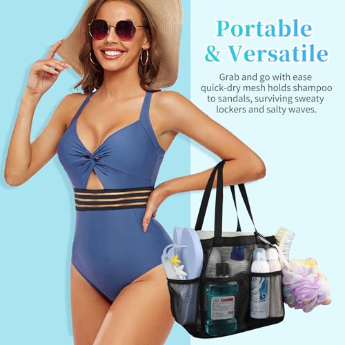 Mesh Shower Caddy Portable for Dorm Essentials with Multiple Pockets, Hanging Shower Bag for College Students, Quick Dry Shower Caddy for Bathroom, Suitable for Camping (Upgraded Version - Black) - Image 3