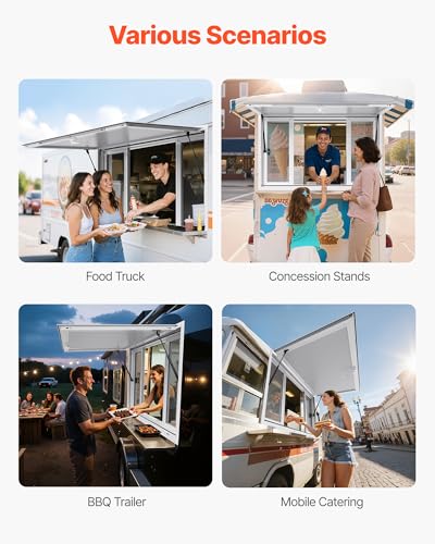 Image of VEVOR Concession Window, Aluminum Alloy Frame Service Window for Food Truck, Up to 85 Degrees Stand Serving with Awning Door and Drag Hook (4 left&right sliding windows, 53x33in with 4 Sliding)