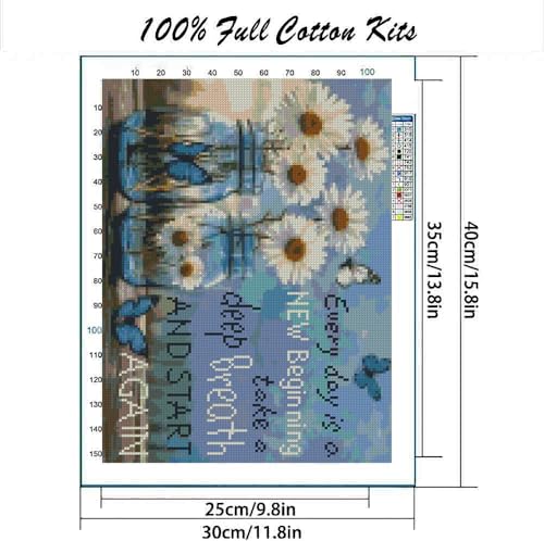 Image of Flower Stamped Cross Stitch Kits Cross Stitch Patterns,Dimensions Cross Stitch Kits Embroidery Kit Arts and Crafts for Beginners 15.7x11.8 inch