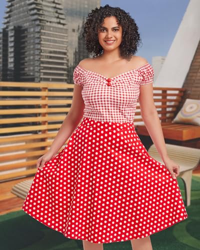 Image of YARN & INK Women's Rockabilly Tops 1950s Pinup Shirt Casual Off Shoulder Vintage Blouse