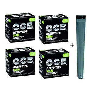 Kogu Set OCB Activ Tips Slim actieve koolfilter 7 mm, met keramische dop, 200 stuks inclusief hoes