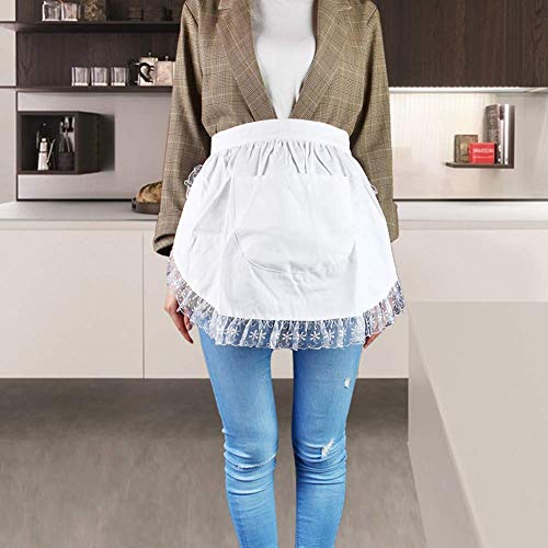 HERCHR tablier blanc,Tabliers blancs pour femmes, Tabliers de taille pour femme, demi-tablierss femme de chambre tablierss en coton à ourlet en dentelle