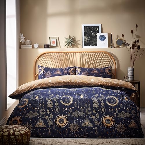 furn. Constellation Bettbezug-Set, Polycotton, Gold/Marineblau, Einzelbett