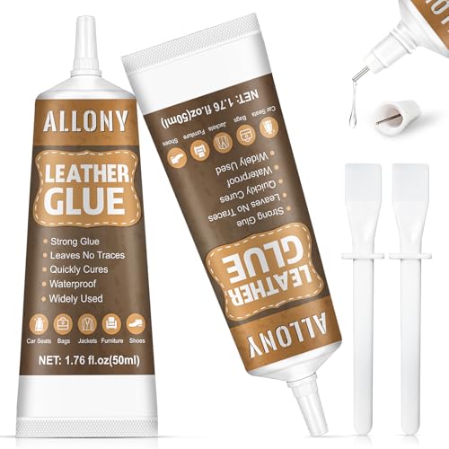 Allony Pegamento Cuero, Reparador Cuero, Tratamiento Cuero Coche, Adecuado para Asientos de Coche, Zapatos, Carteras, Chaquetas, Cinturones y Otros Productos de Cuero, Resistente al Agua, 50ml*2