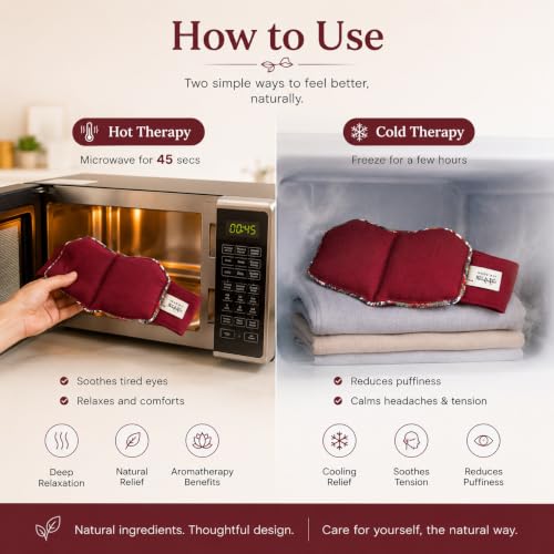 Image of Eye Mask for Dark Circles Handmade Hot & Cold Therapy Pack with Adjustable Strap Microwaveable Reusable Cotton Mask for Headache, Migraine, Eye Strain & Stress Relief Chemical-Free