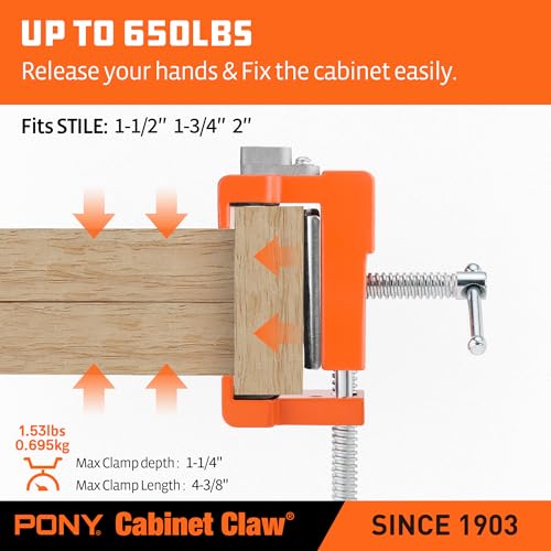 Image of PONY 2-Pack Original Cabinet Clamps, 8510 Cabinet Claw, Face Frame Clamps for Installing Cabinets, 650 lbs Load Limited