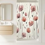 Mohnblumen-Duschvorhang, Aquarellfarben, Weizen, Schmetterling, Pfirsichfarben, Polyester, wasserdicht, Toilettenstoff, Duschvorhänge, Dekoration für Badezimmer, Gästezimmer, 91,4 x 183,9 cm