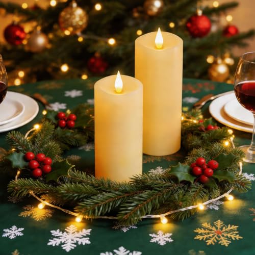 Image of Flameless LED Candles 3 inchx8 inch Set of 2, Battery Operated with Remote & Timer, 600-Hour on 2 AA Batteries, Flickering Realistic Flame, Ivory for Indoor /Outdoor
