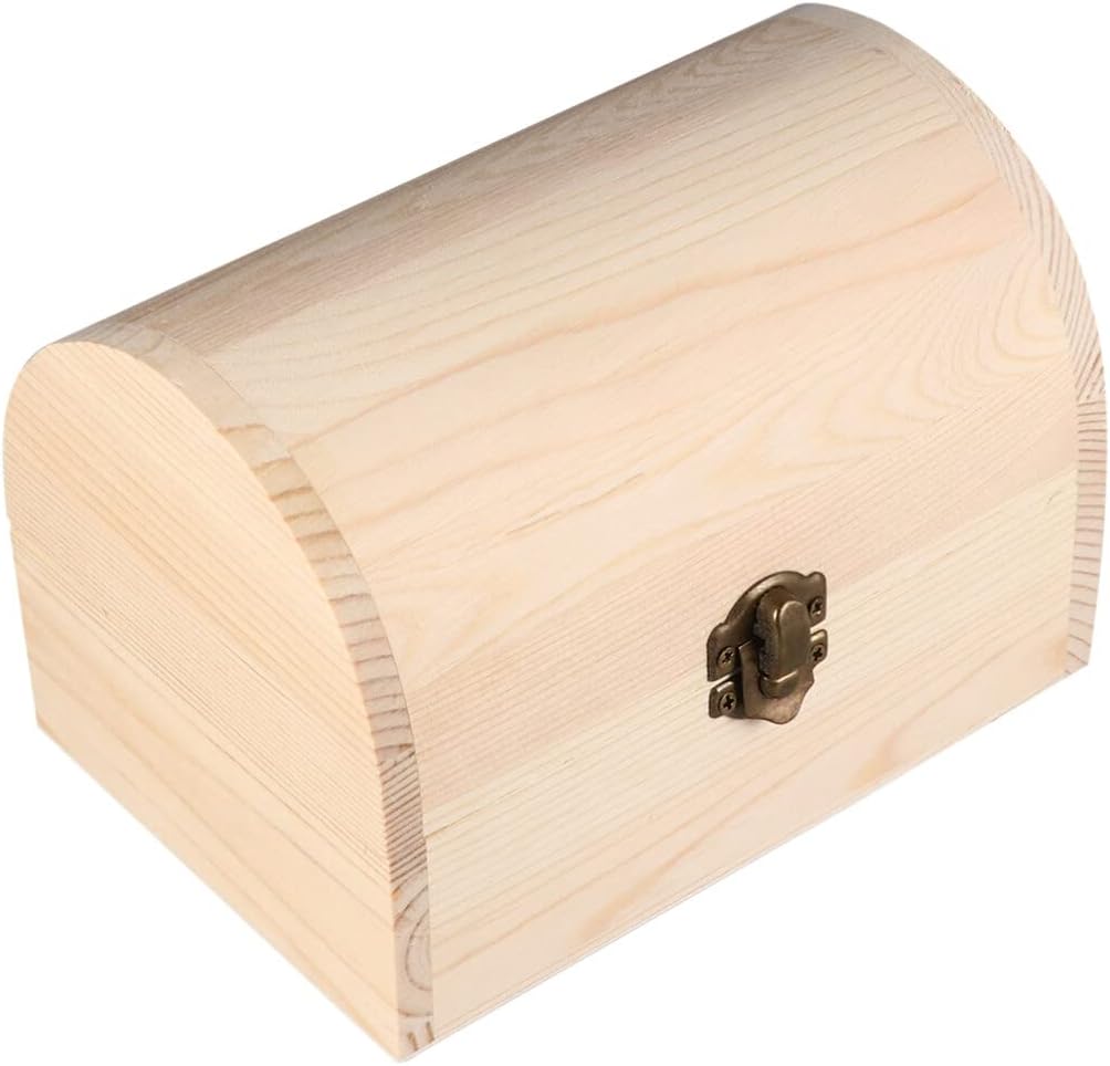 Treasure Chest 1 Pcs Unfinished Wooden Box with Hinged Lid Wood