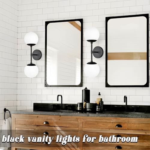 Image of KoKo&Yukina 2 Pack Matte Black Interior Vanity Light Fixtures Mid Century Modern Bathroom Vanity Light Globe Sconce Vanity Lights with Clear Glass for Bathroom (Bulb Incl.)