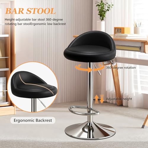 Image of JPBSTO Bar Stools Set of 4, Modern Swivel Barstools with Low Back, Upholstered Adjustable Bar Chairs,PU Leather Barstools Counter Height for Home Bar