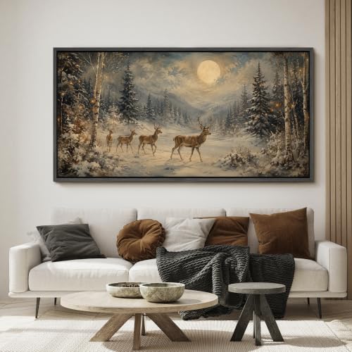 Image of MUDECOR Extra Large Framed Canvas Print Wall Art Deer Art for Living Room