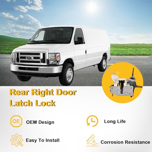Image of Rear Right Door Lock Latch Assembly with Cable & Rod Door Latch Compatible with Ford 1992-2019 E150 E250 E350 Replaces OE#8C2Z-15431A02-C 6C2Z-15431A02-AA