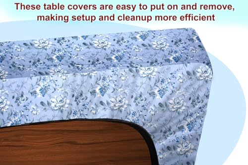 Image of The Furnishing Tree Elastic Cotton Square Center Table Cover 26x26 in Inches Floral White Rose on Blue Base