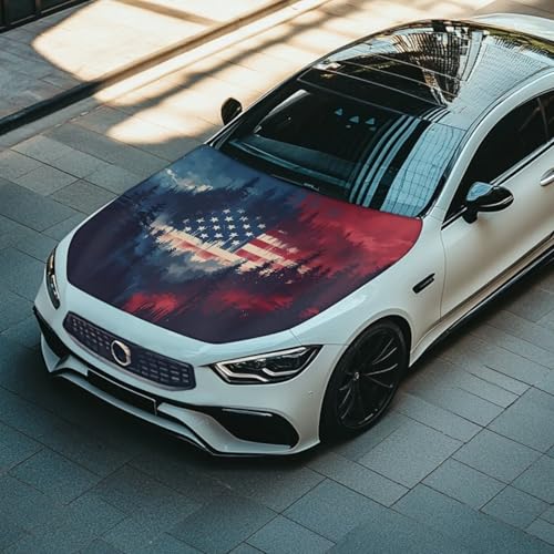 Image of American Flag Car Hood Cover Protector Waterproof Sunproof Car Hood Flag 4th of July Patriotic Decorations Auto Accessories for SUV Sedans Trucks Pickup