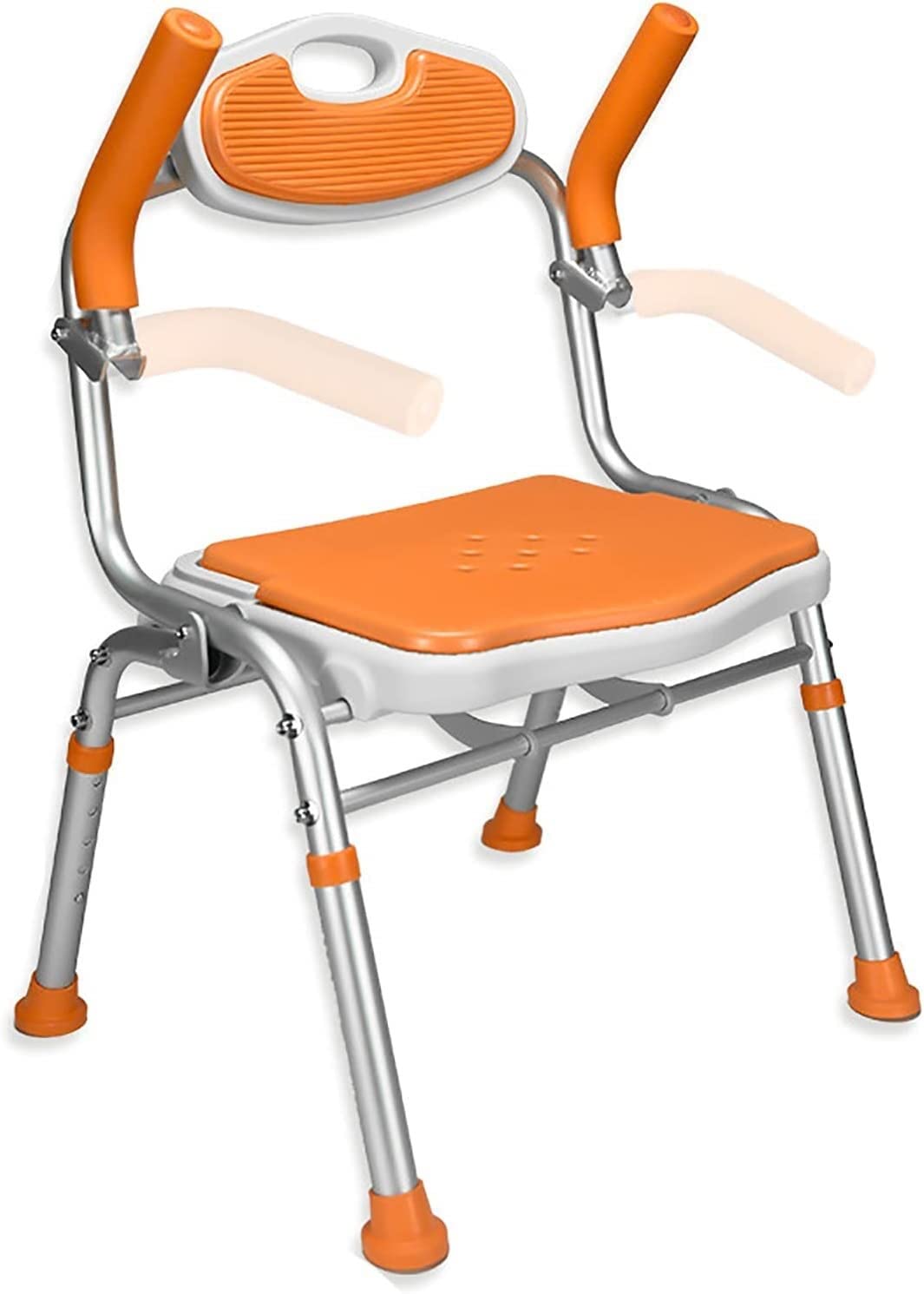 Silla De Ducha para Personas Mayores con Discapacidad, Silla De Bañera con Reposabrazos Acolchados, Respaldo Ajustable, Asiento De Baño Médico, Taburete De Ducha(Naranja-54 * 75Cm