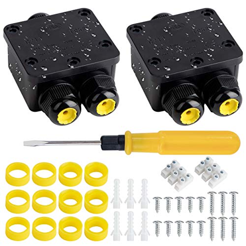 Tunejoy Scatola di Giunzione Impermeabile 3 Vie Connettore Cavi Elettrici Esterni Scatole di Derivazione IP68 per Ø 4-15mm per Illuminazione da Giardino Sotterraneo 2 Pezzi