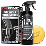 Carfidant Tire Shine Spray - Black Satin Finish - Premium Car Tire Dressing - 18 fl. Oz. Kit with Applicator Pad - Long Lasting - No Sling No Grease Formula with UV Protection