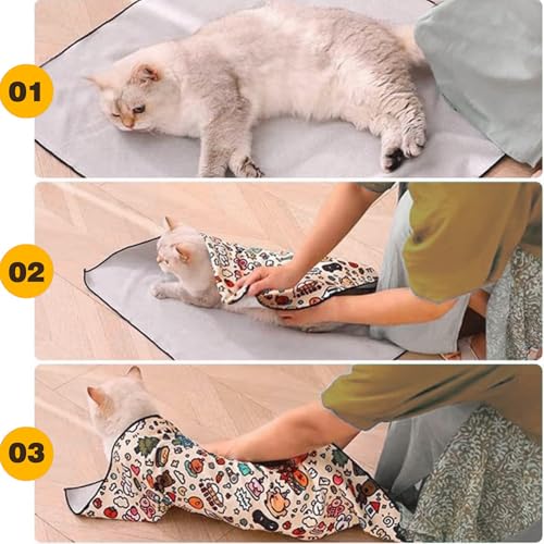 Image of 27.5 in Cat Grooming Wrap for Cutting Nails：Self-Adhesive Grooming Cloth, Cat Restraint Wrap for Trimming, Feeding Medication, and Tooth Brushing（27.5in*27.5in