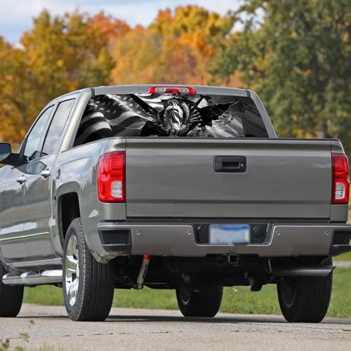 Image of Rear Window Decals for Trucks - 65x22 in Back Window Decals Fit Most Pickup Trucks SUV, Vinyl American Skull Flag Back Window Decal for Car Personalized Decoration - Skull Decal-3