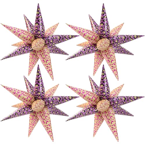 Image of 4psc Pink Yellow Leopard Print Balloons Cheetah Print Balloons Explosion Star Star Burst for Bachelorette Party Decorations Makeup Birthday Party Decorations Jungle Animal Party Decor Supplies