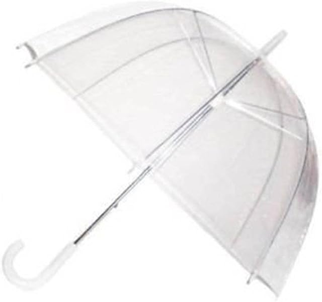 Large Dome Umbrella Clear Birdcage Ladies Transparent Wedding Rain Brolly White Handle Spike See Through Round Bridesmaid Fashion Funeral Light Lightweight Womens Girls Travel Bird Cage