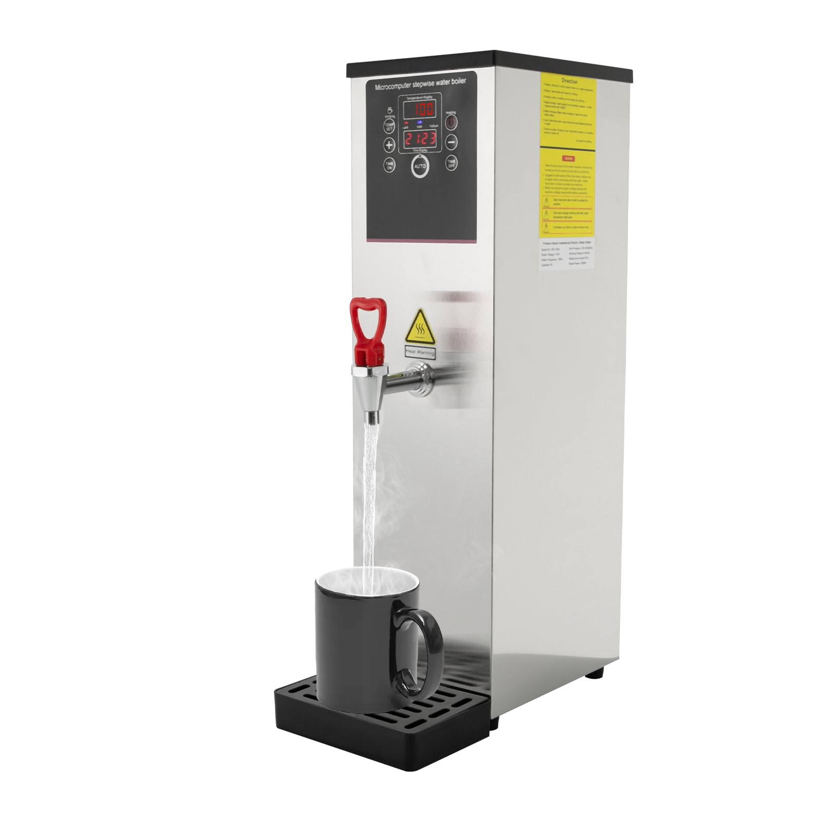 Commercial Hot Water Dispenser, Electric Water Boiler, 15L Boiling Water Dispenser with Timing Function, Stainless Steel Liner and LCD Display for Tea Coffee Shop Dessert Shop Hotel (Silver)