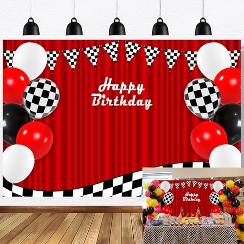 Toile de fond anniversaire voiture de course pour déco de fête
