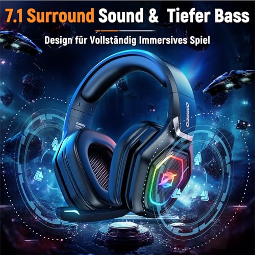 Kabelloses Gaming-Headset mit Mikrofon, 2,4 G & Typ-C-Sender, 30 Stunden Akkulaufzeit, RGB-Beleuchtung Gaming-Kopfhörer für PS5, PS4, PC, Telefon – Bild 4